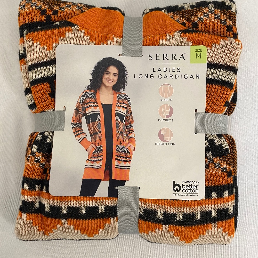 Serra Women's Boho Tribal Print Multicolor Orange Long Cardigan Sweater